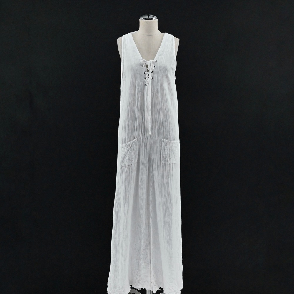 ONE TEASPOON Womens Luxe‎ Gauze Jumpsuit Size S White Wide Leg Cotton Lace Up